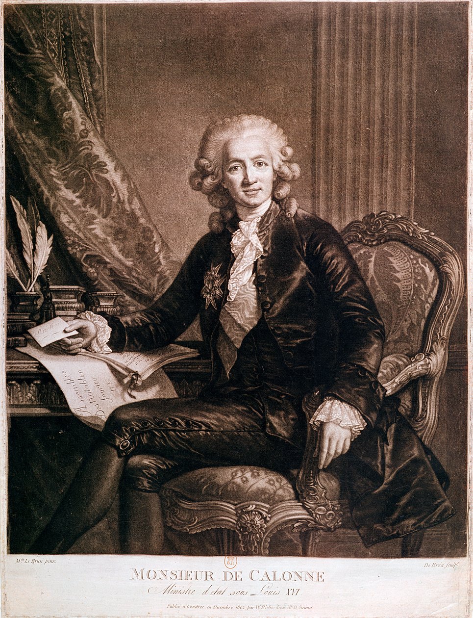 Charles Alexandre de Calonne (1734-1802) Ludvig XVI:n (1754-93) talouden yleinen valvoja, kaivertanut de Brea tekijältä Elisabeth Louise Vigee Lebrun