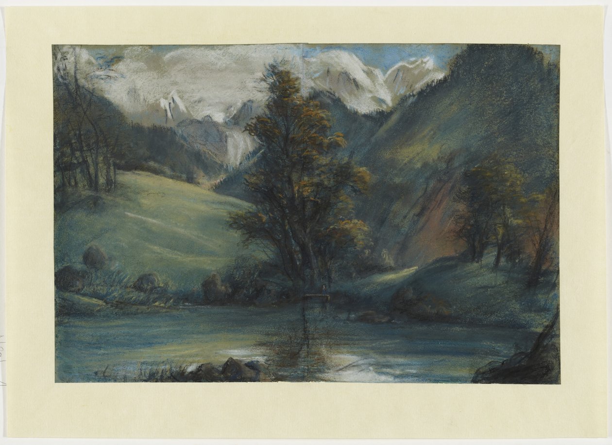 Näkymä Challes-järvelle ja Mont Blancille, 1807-1808 (pastelli paperille) tekijältä Elisabeth Louise Vigee Lebrun