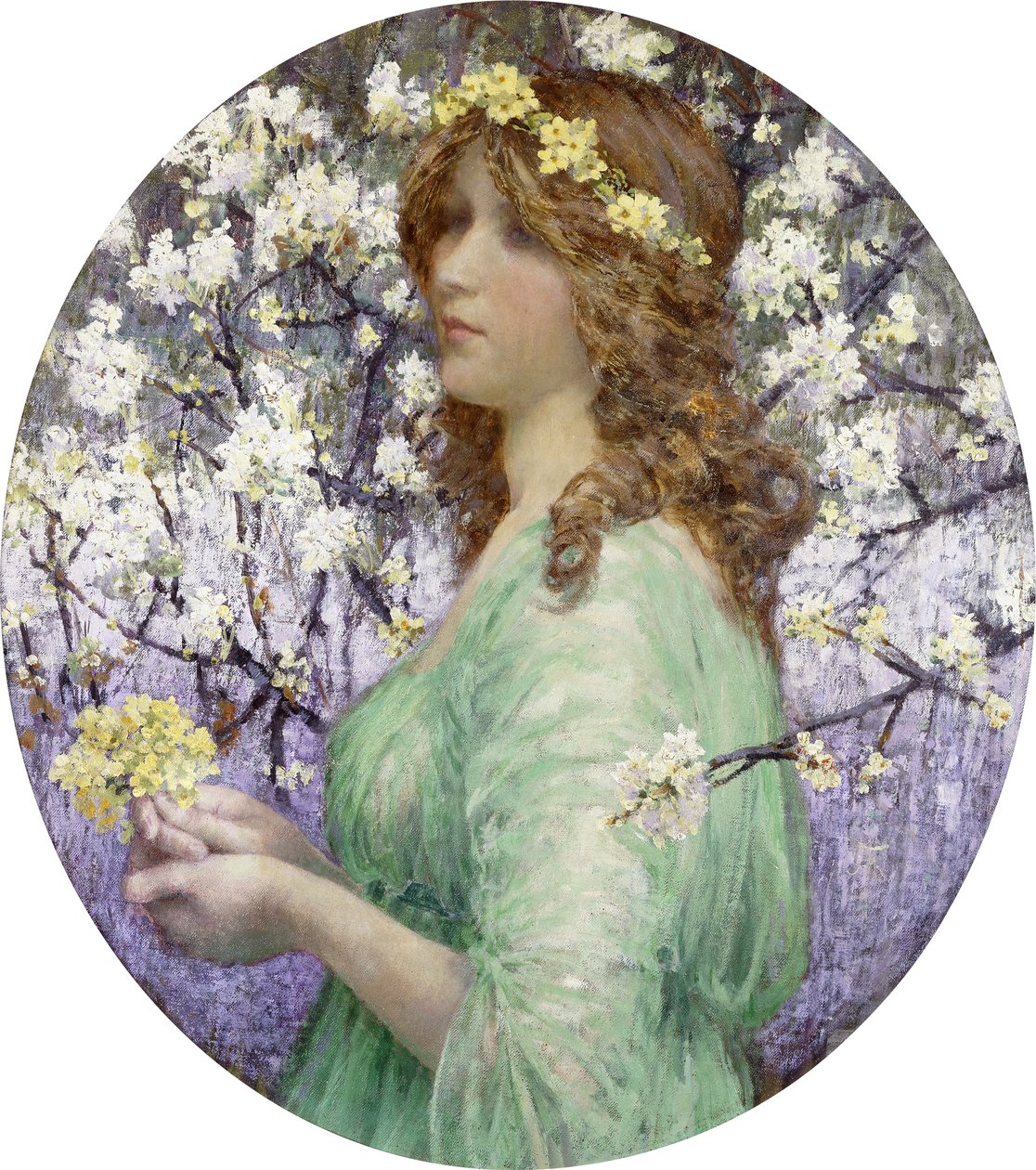 Jeune Femme au Bouquet (soikea öljy kankaalle, levylle asetettuna) tekijältä Elisabeth (attr. to) Sonrel