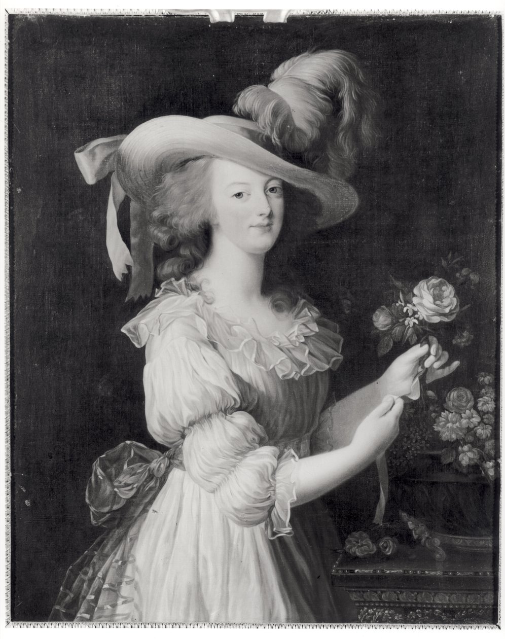 Kopio Marie-Antoinetten (1755-93) muotokuvasta vuoden 1783 jälkeen (öljy kankaalle) (m/v kuva) tekijältä Elisabeth Louise (after) Vigee Lebrun