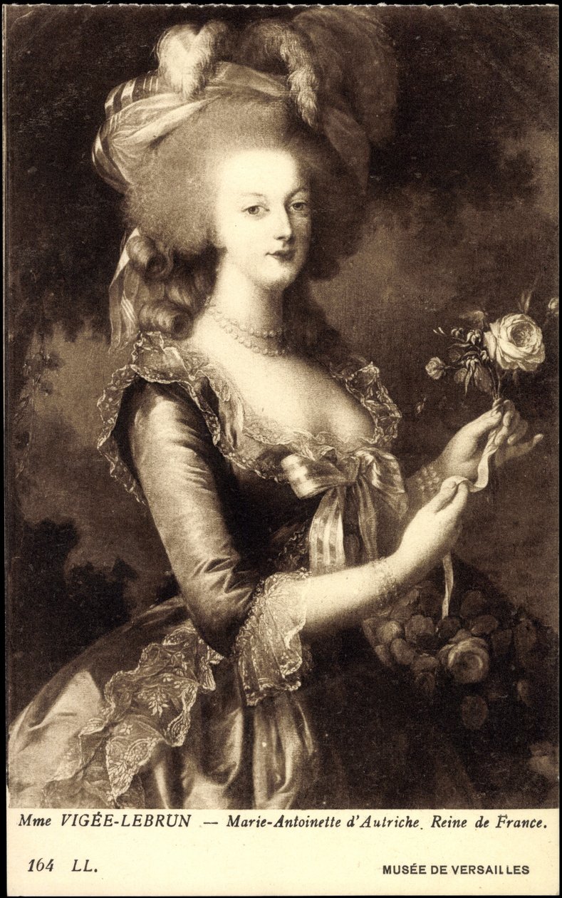 Kuningatar Marie Antoinette (1755-1793) muotokuva (painettu) tekijältä Elisabeth Louise (after) Vigee Lebrun