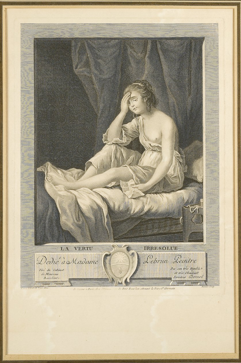 La Vertu Irresolue, kaiverrus Louis Dennel (1741-86) (kaiverrus) tekijältä Elisabeth Louise (after) Vigee Lebrun
