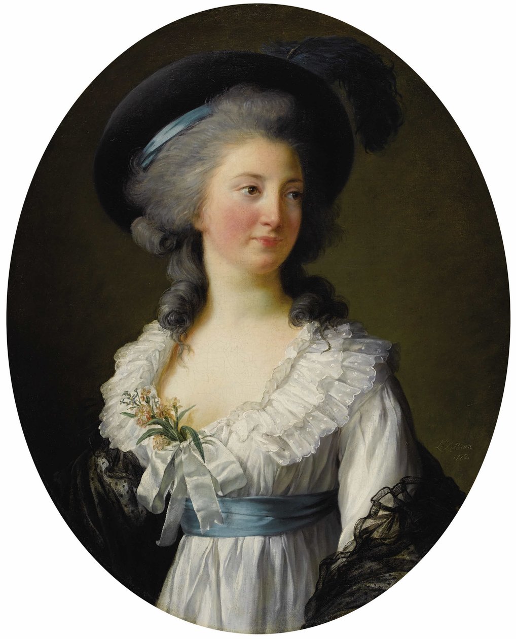Ranska: Portrait de Madame de Moreton, La Comtesse de Moreton de Chabrillan Madame de Moretonin muotokuva, Comtesse de Chabrillan, väärin tunnistettu Izabela Czartoryskan kanssa. tekijältä Élisabeth Louise Vigée Le Brun