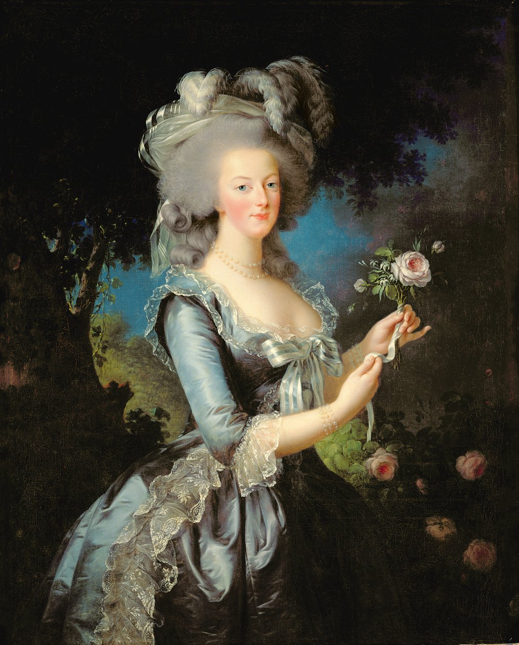 Marie Antoinette ruusun kanssa tekijältä Elisabeth Louise Vigee Lebrun