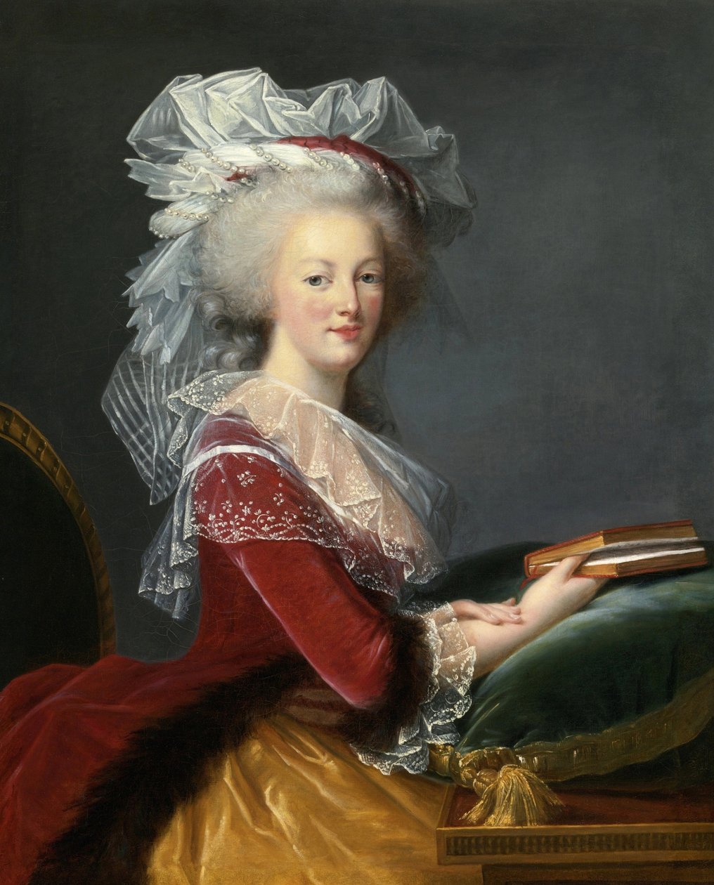 ""Marie Antoinette (Marie-Antoinette) muotokuvia Lorraine Habsburgista (1755-1793) Ranskan kuningattaresta"" Marie Louise Elisabeth Vigee Lebrunin (Vigee-Lebrun) maalaus (1755-1842) 1785 Yksityinen kokoelma tekijältä Elisabeth Louise Vigee Lebrun