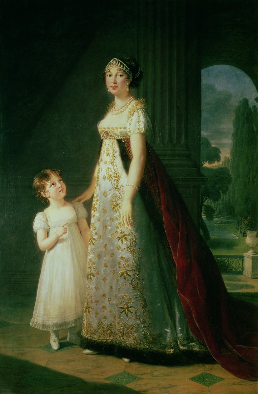 Maria Carolina Bonaparte (1782-1839) Napolin kuningatar tyttärensä Laetitia Muratin kanssa tekijältä Elisabeth Louise Vigee Lebrun