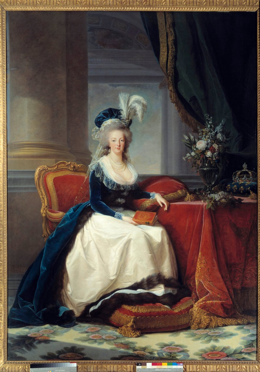 Marie-Antoinette - Täyspitkä muotokuva Marie Antoinette de Lorraine Habsburgista, Ranskan kuningattaresta (1755 - 1793) - Marie Elisabeth Louise Vigee Le brunin (tai Vigee-Lebrunin tai Vigee Lebrunin) maalaus (1755-1842) tekijältä Elisabeth Louise Vigee Lebrun