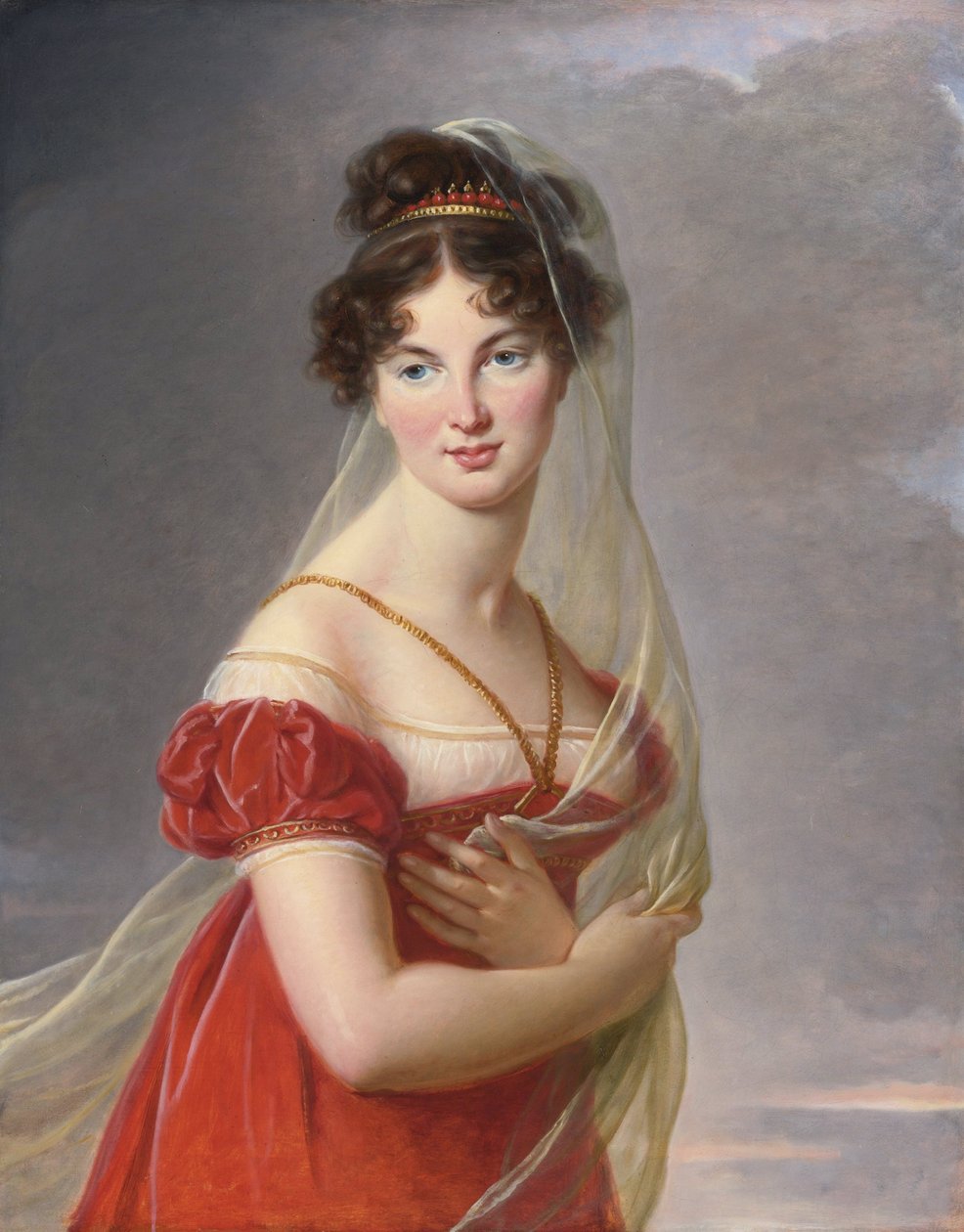 ""Aglae Angelique Gabrielle de Gramontin (1787-1842), kenraali Alexander Lvovich Davydovin (1773-1833) vaimon muotokuva"" Marie Louise Elisabeth Vigee Lebrunin (Vigee-Lebrun) maalaus (1755-1842) yksityinen kokoelma 1805 1805 tekijältä Elisabeth Louise Vigee Lebrun