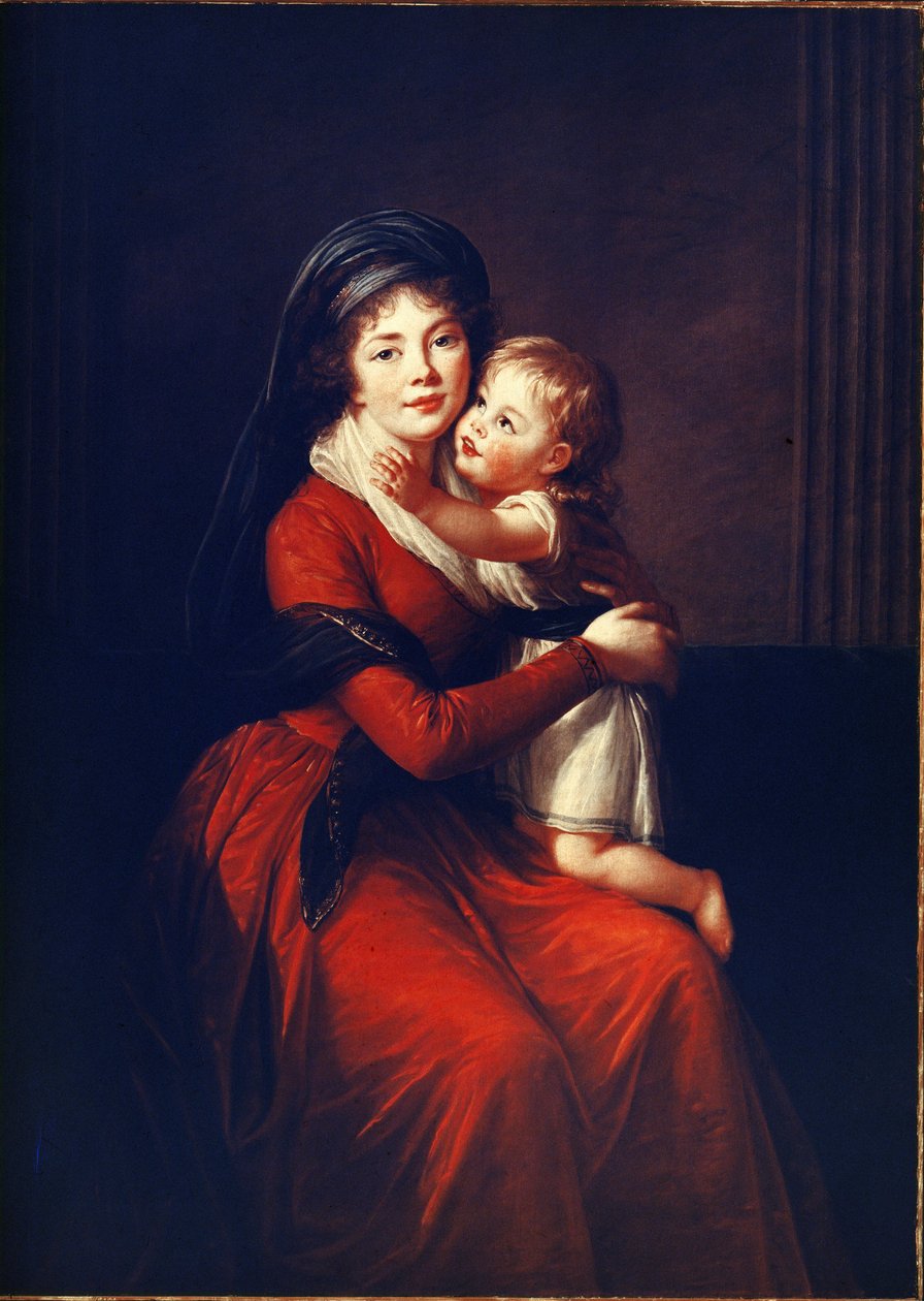 Prinsessa Alexandra Petrovna Galitzine (Golitsyna tai Galitzyne) protassovin (1774-1842) muotokuva poikansa kanssa. Elisabeth Vigee-Lebrunin (Vigee Lebrun) (1755-1842) maalaus öljy kankaalle tekijältä Elisabeth Louise Vigee Lebrun