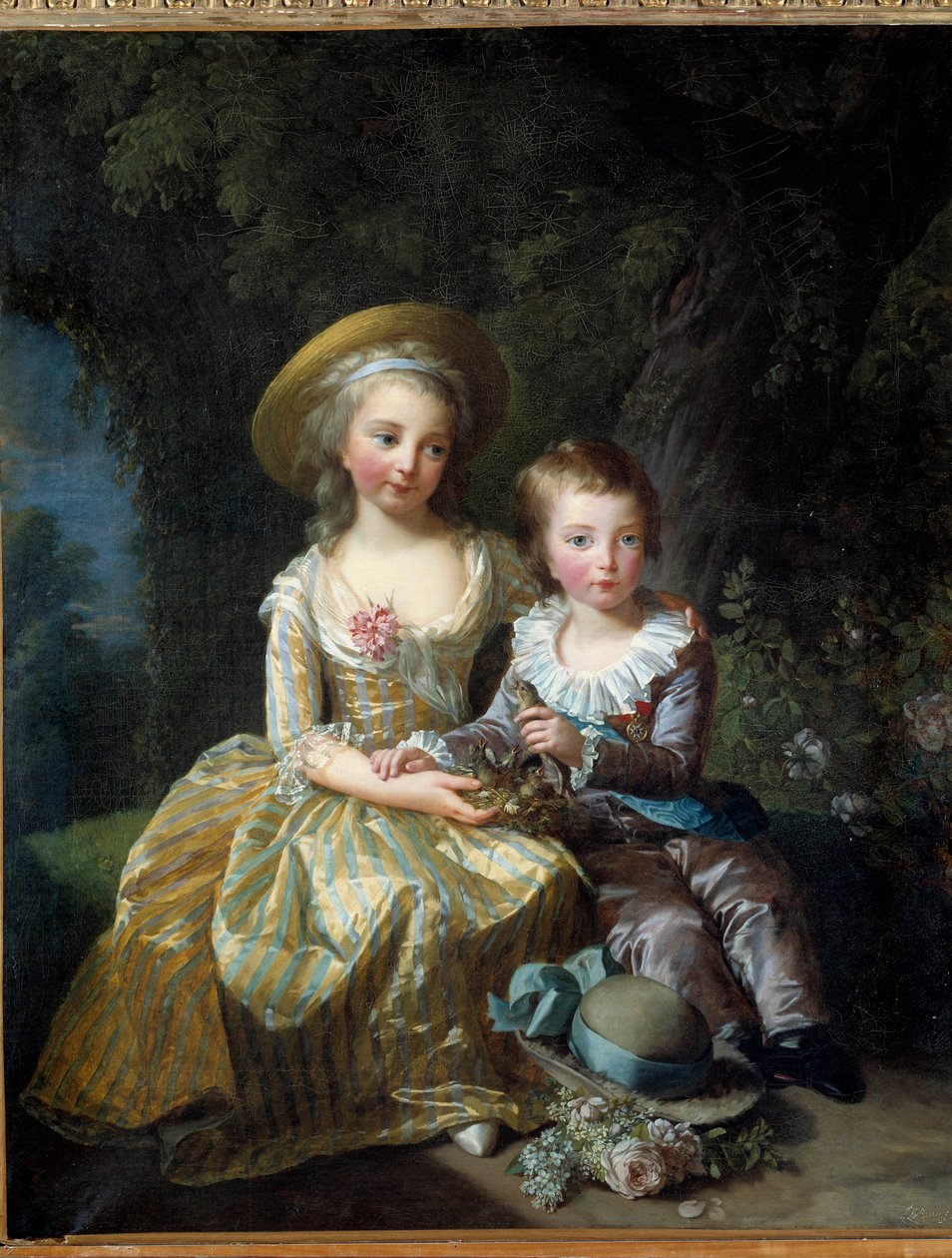 Muotokuva ranskalaisesta Marie Therese Charlottesta, Madame Royalesta, Angoulemen tulevasta herttuattaresta (1778-1851) ja Dauphin Louis Joseph Xavierista Ranskasta (1781-1789) Molemmat Marie Antoinetten ja Louis XVI:n lapset. Maalaus Marie Elisabeth Louis tekijältä Elisabeth Louise Vigee Lebrun