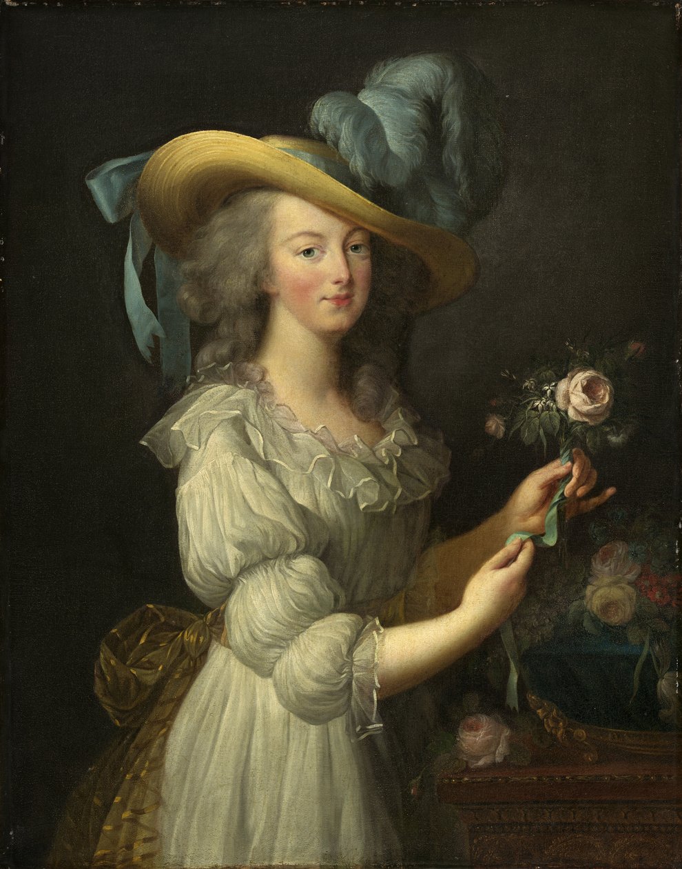 Muotokuva Ranskan kuningatar Marie Antoinettesta 1755-1793, vuoden 1783 jälkeen. tekijältä Elisabeth Louise Vigee Lebrun
