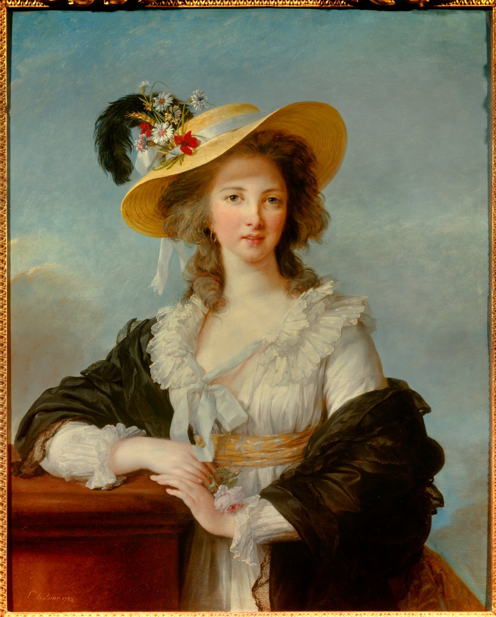 Yolande Gabrielle Martine de Polastronin, Polignacin herttuattaren (1749-1793) muotokuva Marie Elisabeth Louise Vigee Le brunin (tai Vigee-Lebrunin tai Vigee Lebrunin) olkihattumaalauksella (1755-1842) 1782 su. 0,92x0,73 m - Herttuattaren muotokuva - Muoto tekijältä Elisabeth Louise Vigee Lebrun
