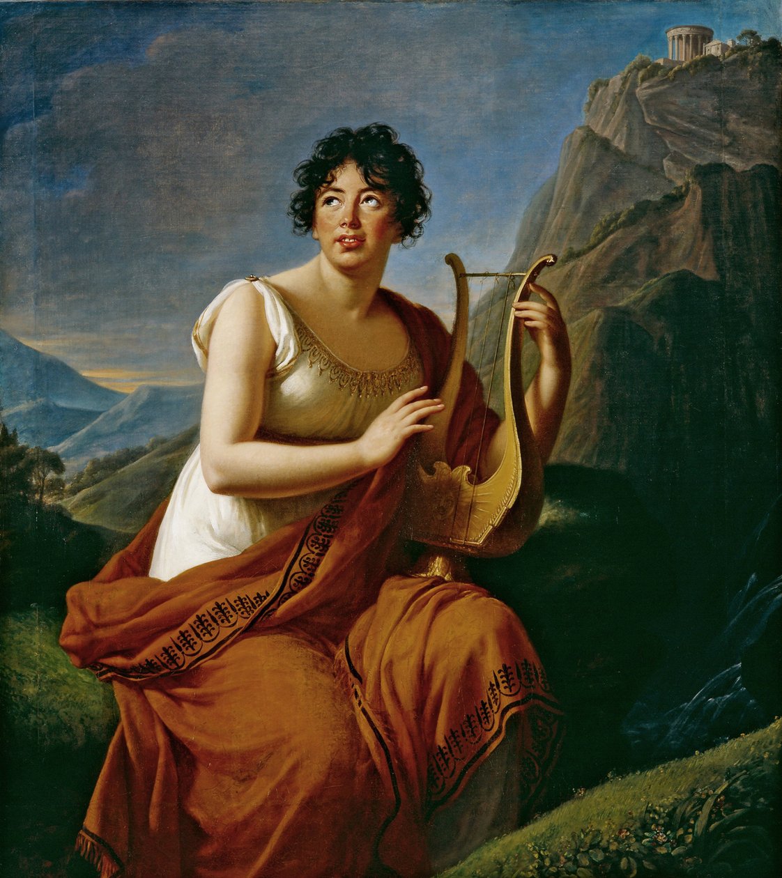 Kirjailijan Baroness Anne Louise Germaine de Staëlin muotokuva 1766-1817 Corinnen roolissa Cape Misenumilla, tekijältä Elisabeth Louise Vigee Lebrun