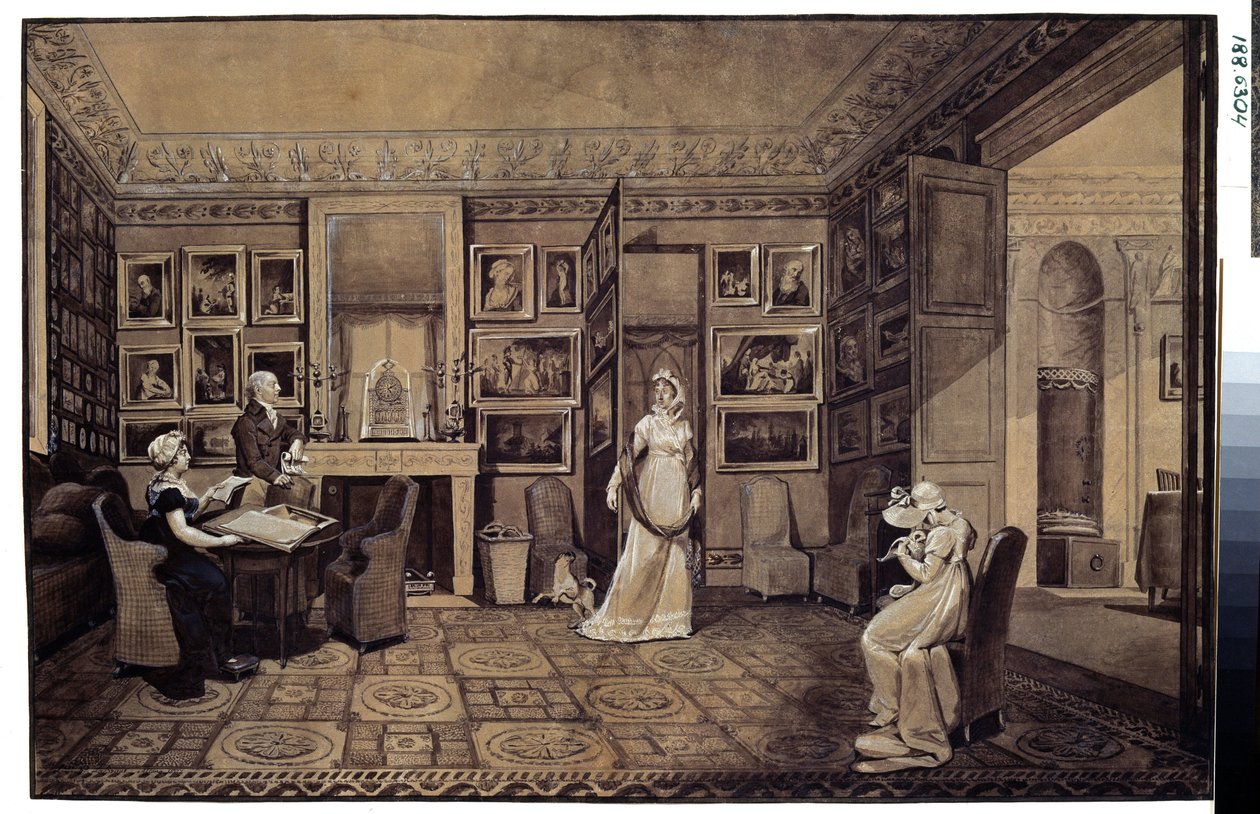Olohuone prinssi Ivan Ivanowitch Baryatinsky-talossa (1772-1825) Altonassa (Altonan Baryatinsky-talon salonki). Piirustus: Marie Louise Elisabeth Vigee-Lebrun (Vigee Lebrun) (1755-1842) tekijältä Elisabeth Louise Vigee Lebrun