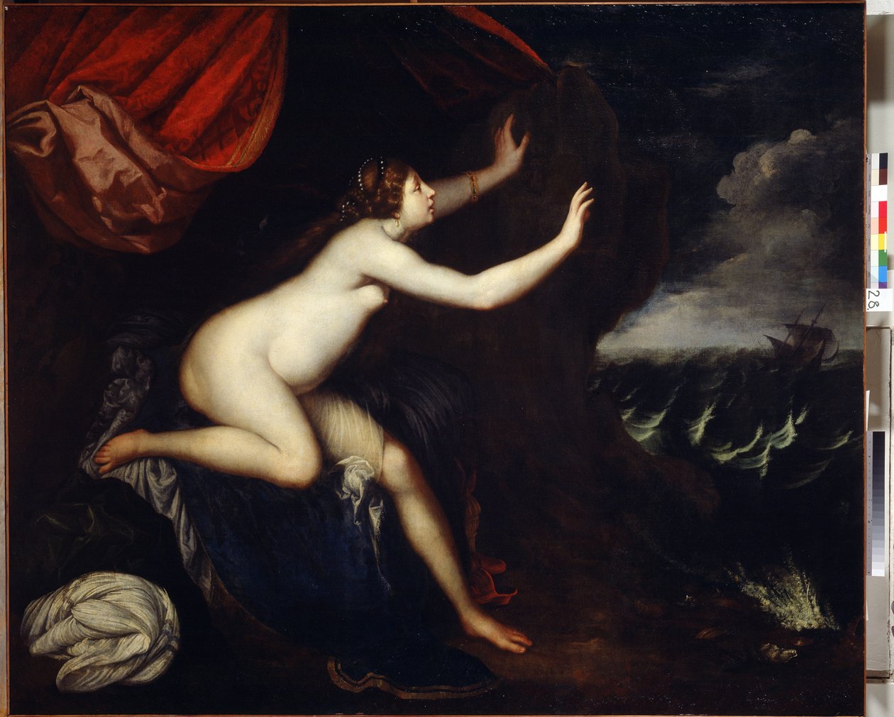 Riyadane (Riyadane) istui Abandonilla. Elisabetta Siranin maalaus (1638-1665). Huille sur Toile tekijältä Elisabetta Sirani