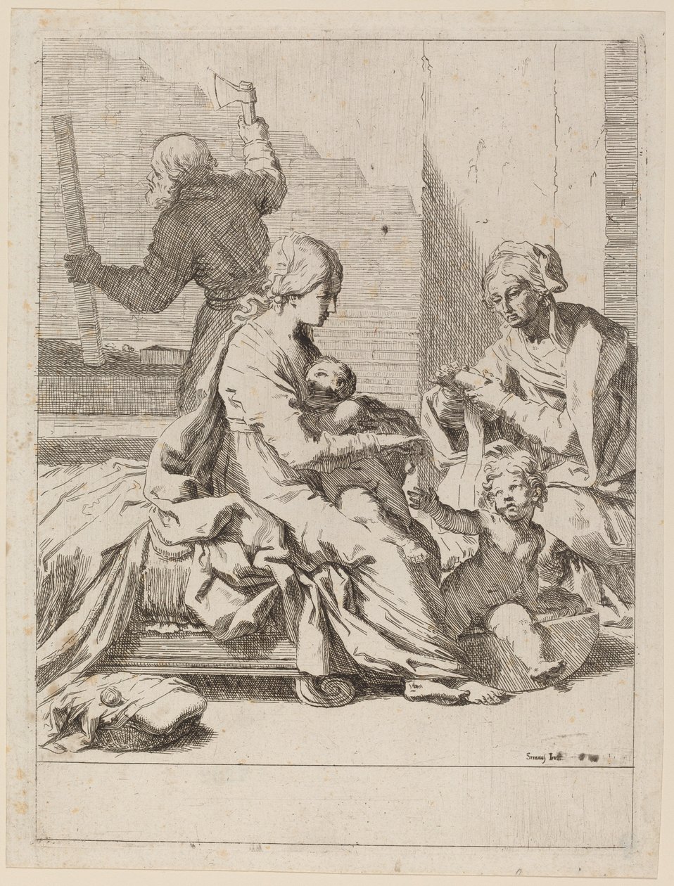 Pyhä perhe Pyhän Elisabetin ja Pyhän Johannes Kastajan kanssa tekijältä Elisabetta Sirani