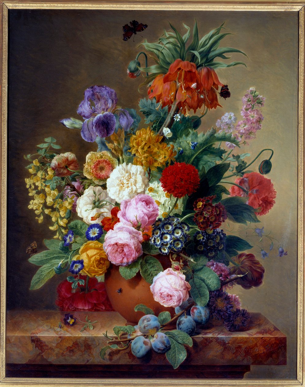 Kukkia marmoripöydällä Elise Bruyeren (1776-1842) maalaus 1800-luvun Lyon, Musee des Beaux Arts tekijältä Elise Bruyere