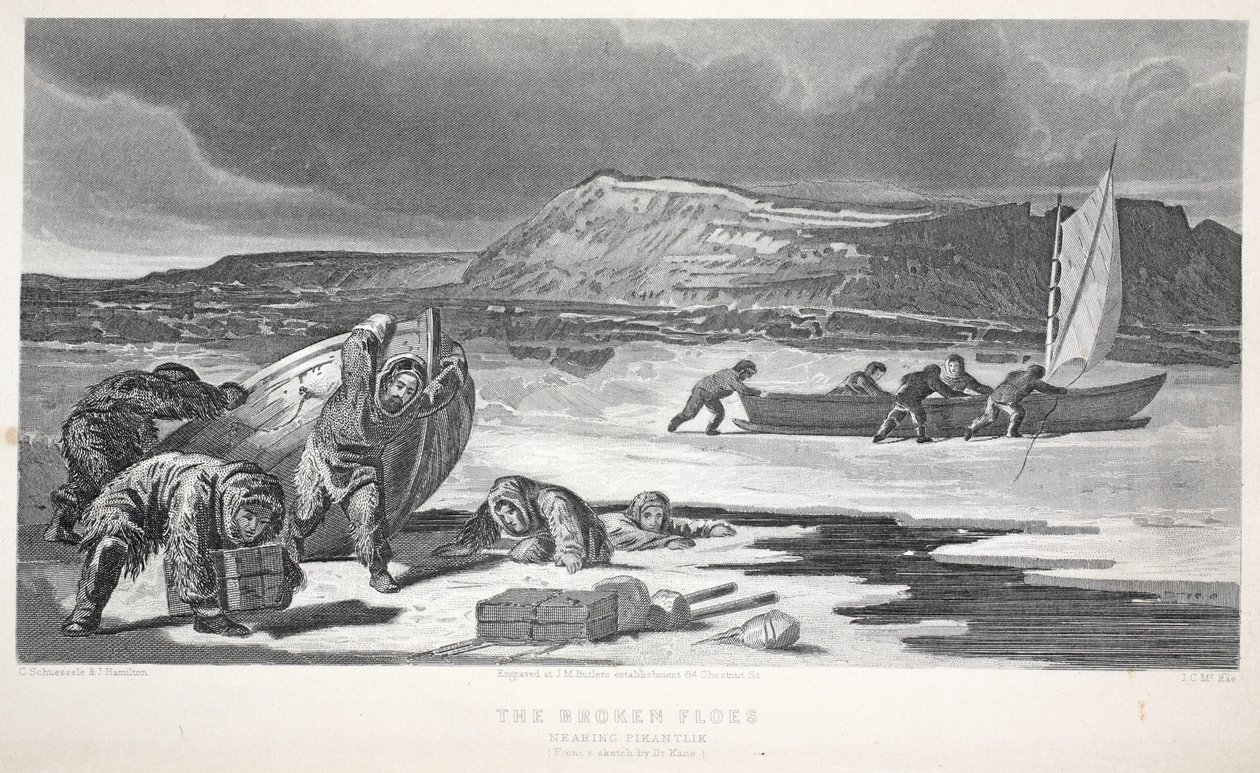 The Broken Floes, kuvitus teoksesta "Toinen Grinnell-retkikunta Sir John Franklinia etsimässä...", 1856 tekijältä Elisha Kane
