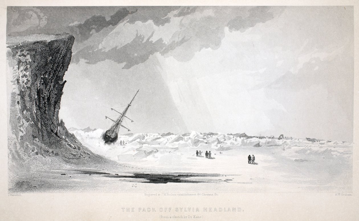 The Pack off Sylvia Headland, kuvitus teoksesta "Toinen Grinnell-retkikunta Sir John Franklinia etsimässä...", 1856 tekijältä Elisha Kane