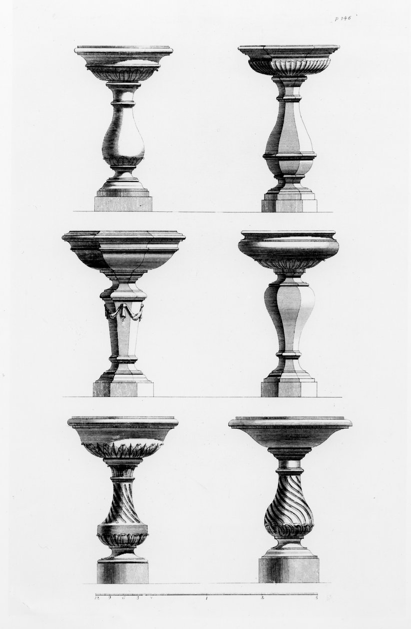 Suunnitelmat antiikkimakuisille uurnille, kirjasta A Book of Architecture, kirjoittanut James Gibbs (1682-1754), julkaistu 1739 (katso myös 171987) tekijältä Elisha Kirkall
