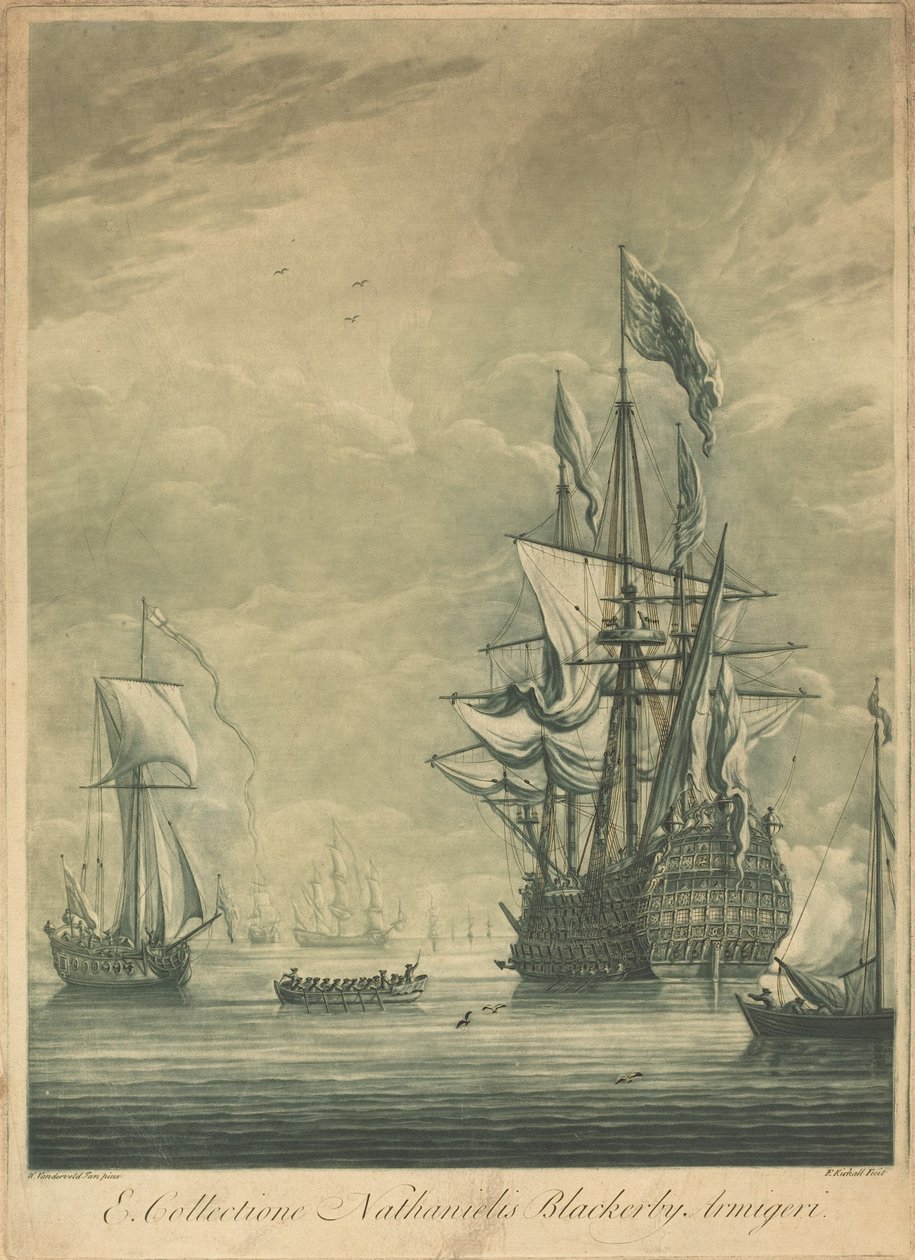 Lähetyskohtaus Nathaniel Blackerbyn kokoelmasta tekijältä Elisha Kirkall after Willem van de Velde the Younger