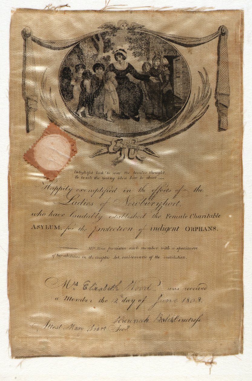 Jäsenyyskirja, naisten hyväntekeväisyysturvakoti (Female Charitable Asylum) tekijältä Eliza Cox Akin