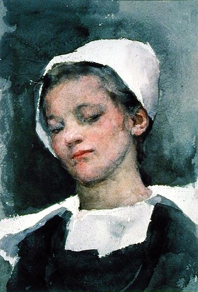 Louise, bretonilainen tyttö (akvarelli paperille) tekijältä Elizabeth Adela Stanhope Forbes