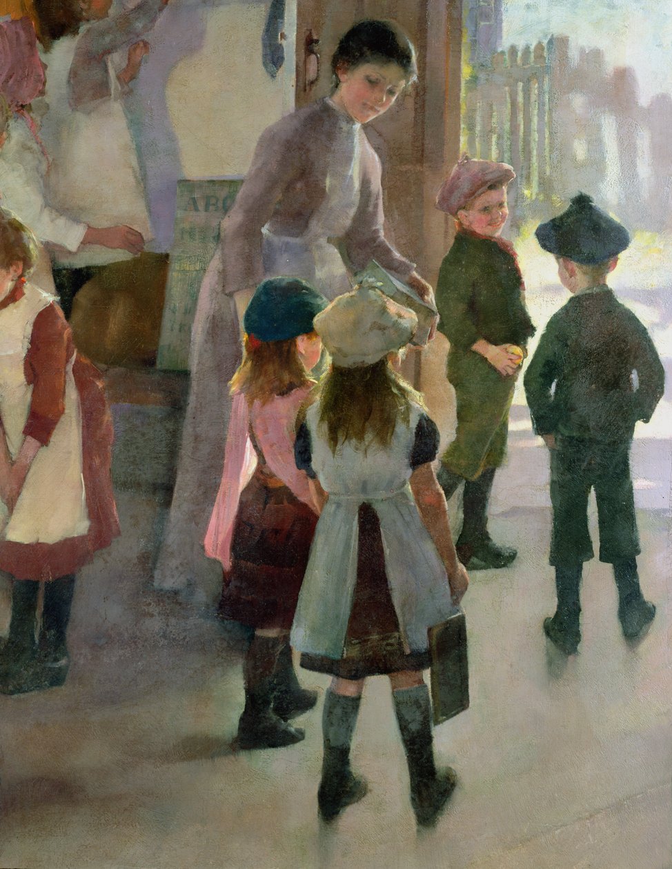 Koulu loppuu, 1889 (yksityiskohta numerosta 77650) tekijältä Elizabeth Adela Stanhope Forbes