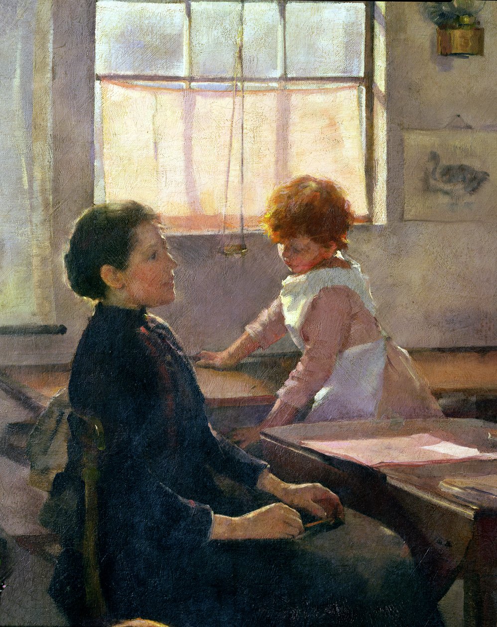 Koulu loppuu, 1889 (yksityiskohta numerosta 77650) tekijältä Elizabeth Adela Stanhope Forbes