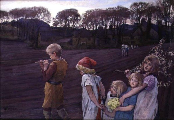Pied Piper, kevään allegoria (öljy kankaalle) tekijältä Elizabeth Adela Stanhope Forbes