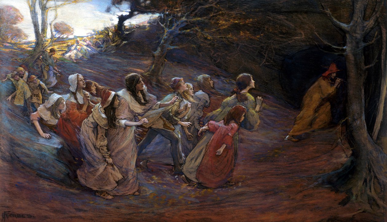 Hamelinin Pied Piper (sekoitettu media paperille) tekijältä Elizabeth Adela Stanhope Forbes