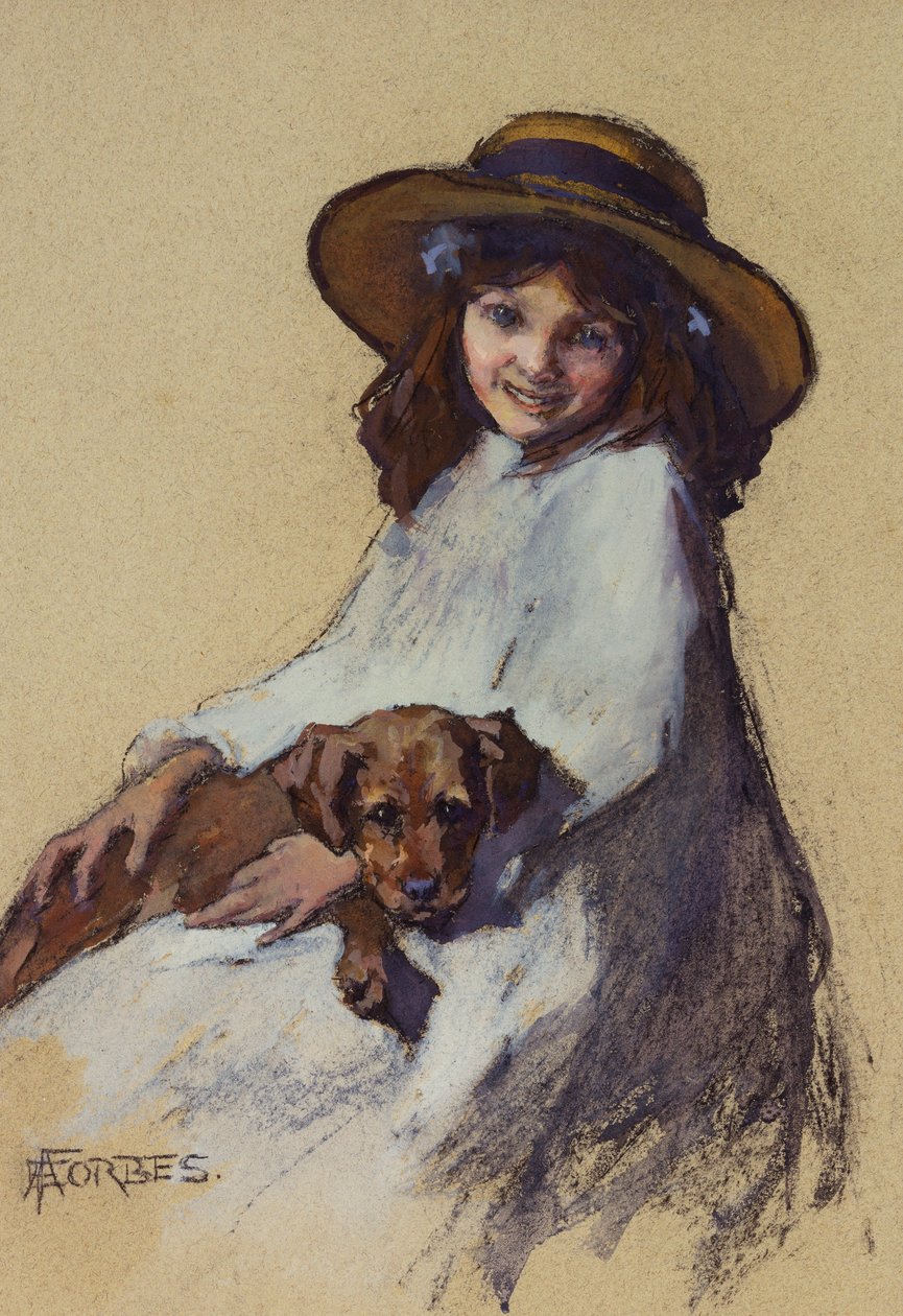 Nuori tyttö pentunsa kanssa tekijältä Elizabeth Adela Stanhope Forbes