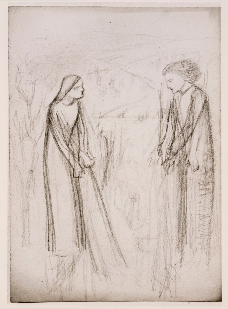 Annunciation, mahdollisesti 1970-77 (mustavalkoinen valokuva valkoiselle paperille painettuna). tekijältä Elizabeth Eleanor (1834 62) (after) Siddal