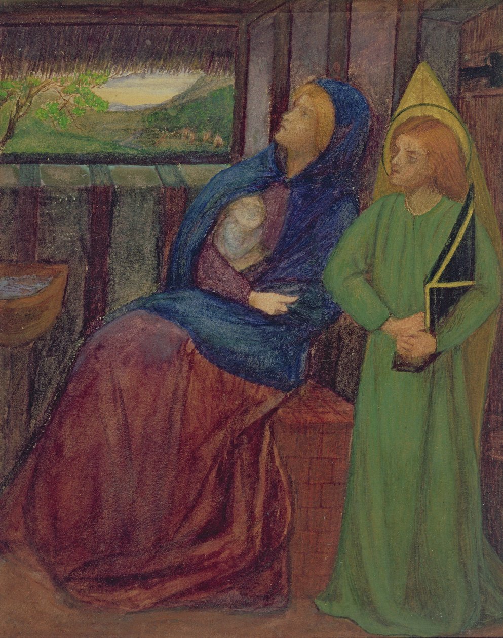 Pyhä perhe, n. 1856 (akvarelli paperille) tekijältä Elizabeth Eleanor Siddal