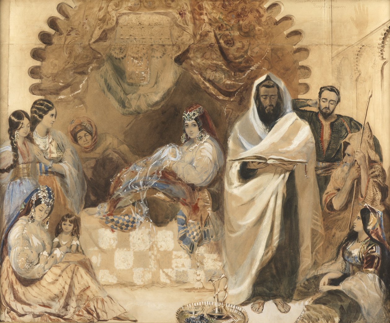 Brit Milah Tangerissa, 1838 (wc ja vartaloväri paperilla, päällystetty värillisellä lasilla) tekijältä Elizabeth Murray
