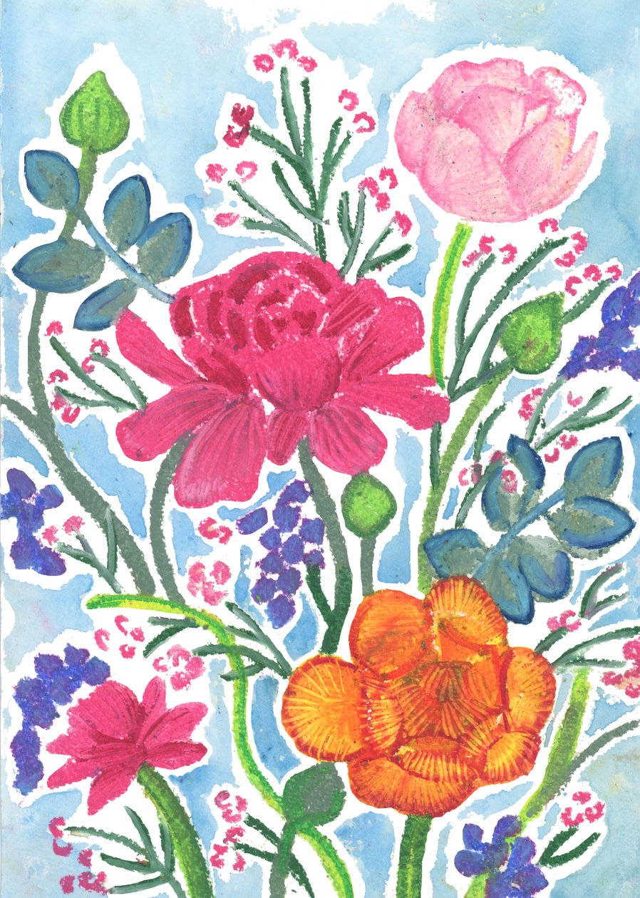 Ranunculus, 2018 (öljypastelli) tekijältä Elizabeth Rider