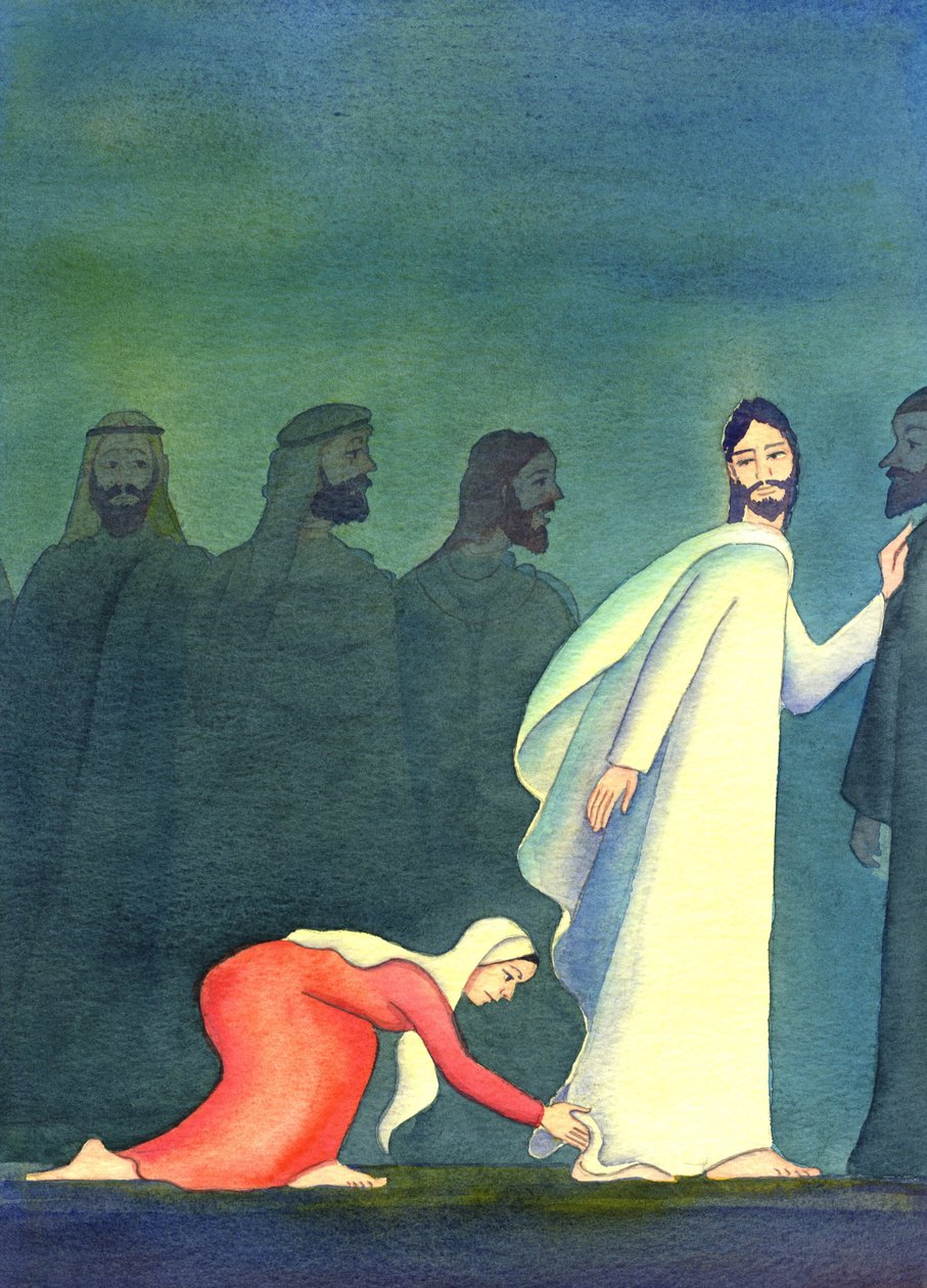 Nainen ajatteli itsekseen: "Jos voin vain koskettaa Hänen vaatteensa helmaa, tulen parantumaan", 2001 (paperilla) tekijältä Elizabeth Wang