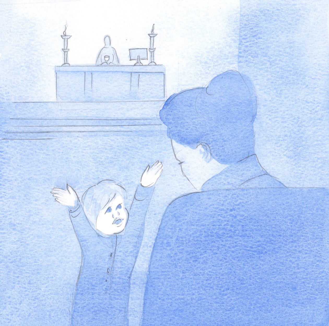 Kun lapsi oli syleillyt minua, Kristus selitti, että Hänen rakkautensa on sama - se on puhdasta, yksinkertaista ja hellää. Hän kaipaa hyvinvointiani., 2001 (w/c paperilla) tekijältä Elizabeth Wang