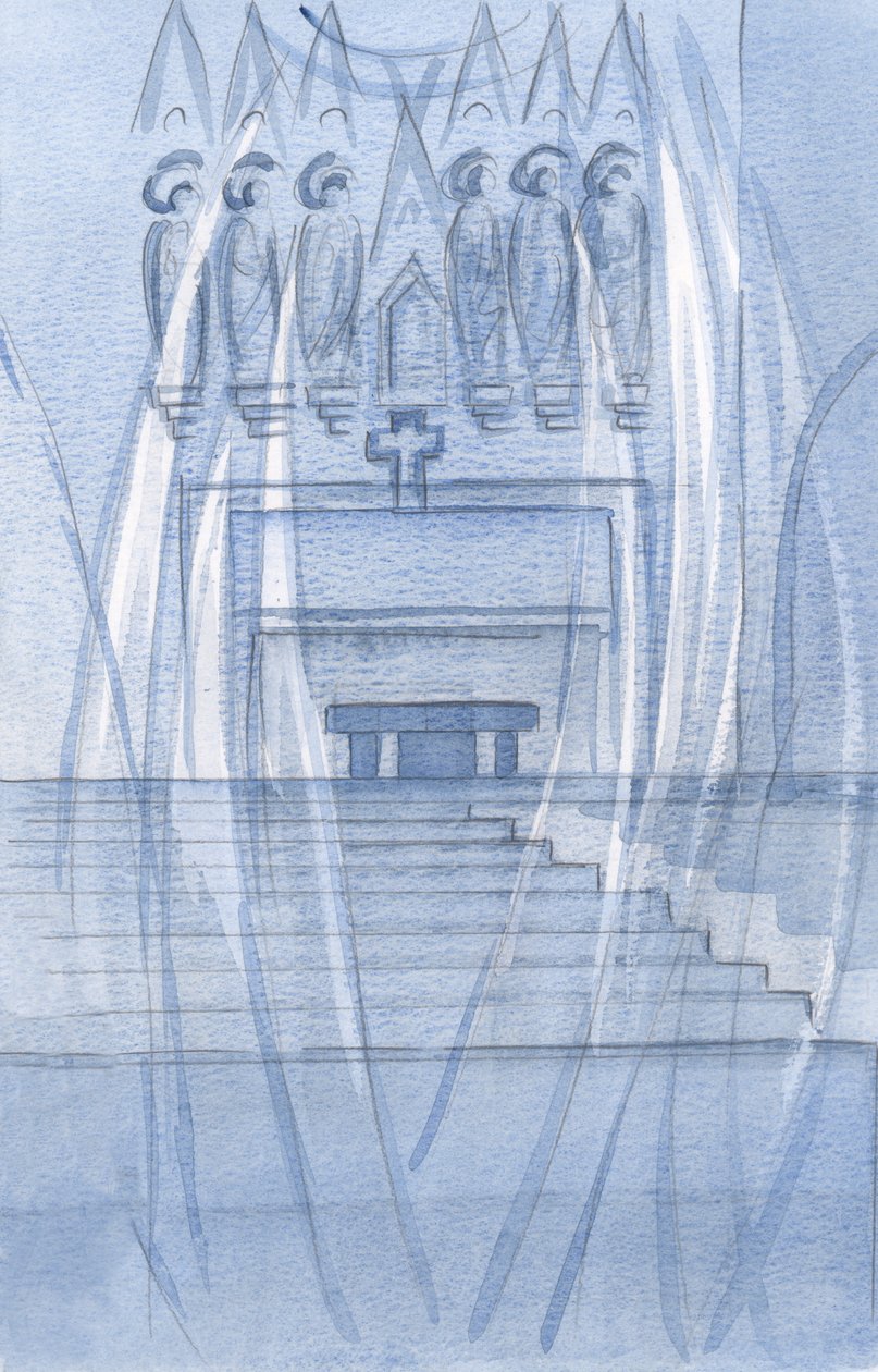 Enkelit palvovat kaikkialla, missä Kristus on läsnä, pimeyttä tai kylmää kestämättä., 2001 (w/c paperilla) tekijältä Elizabeth Wang