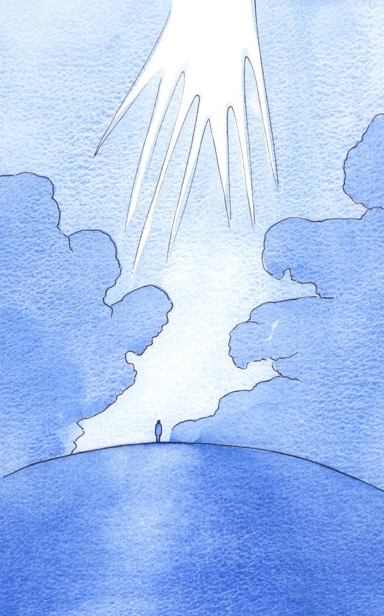 Kuten vain voimakas voima voi työntää pilvet pois maan päältä, niin vain voimakas mietiskelevä rukous tekee jumalallisen valon "tien" loistaa tarvitseville ihmisille, 2002 (paperilla) tekijältä Elizabeth Wang