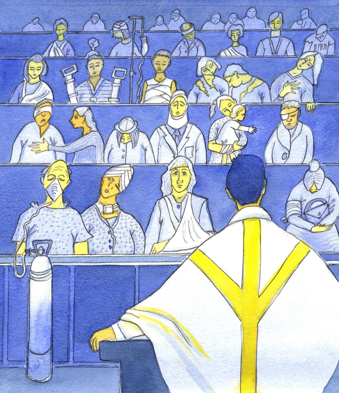 Kun pappi katselee seurakuntaansa valmistautuessaan saarnaamaan ja opettamaan messussa, hänen tulee muistaa, kuinka köyhiä he ovat, 2001 (paperilla) tekijältä Elizabeth Wang