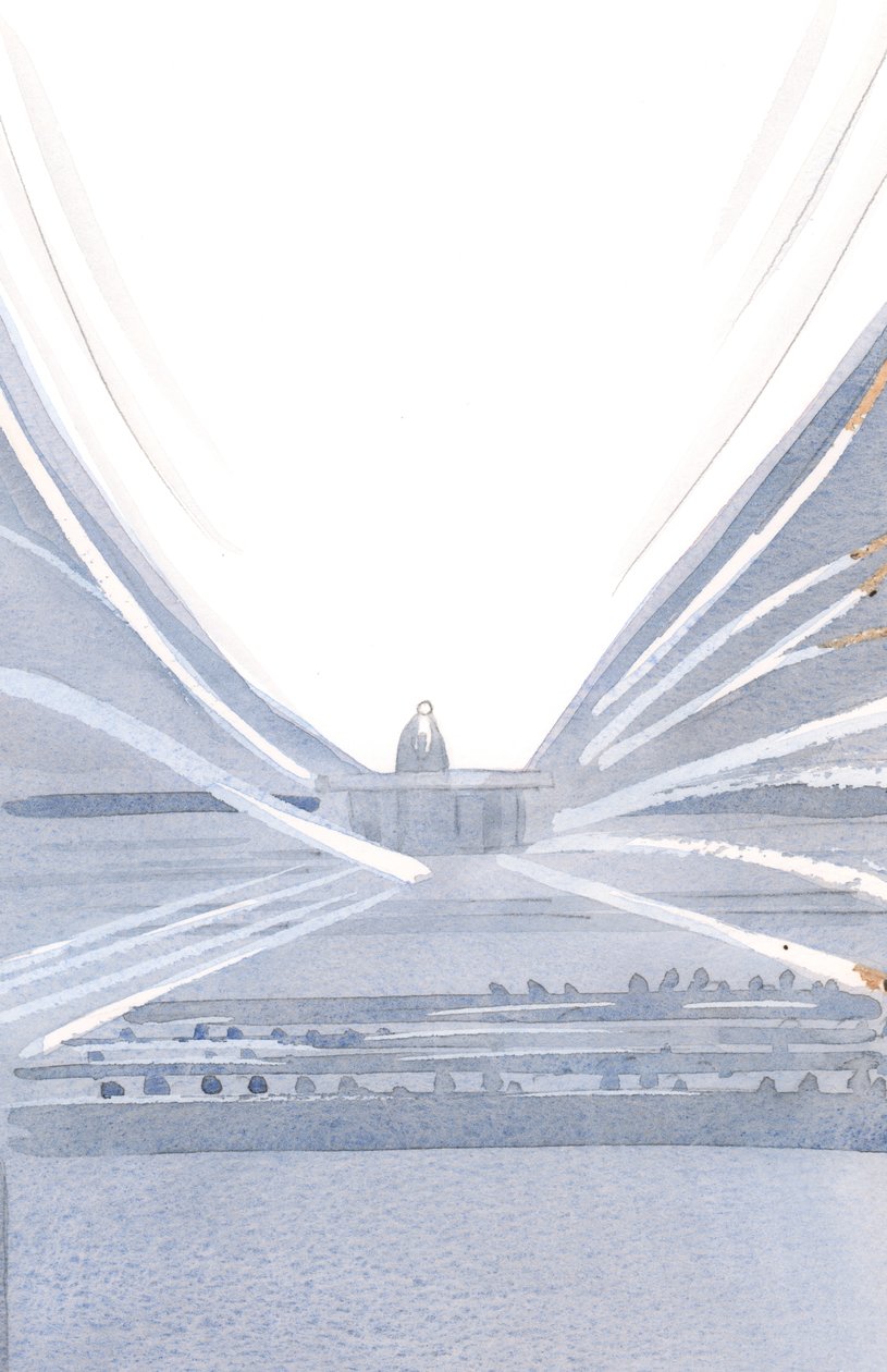 Messussa uhrin antaa Kristus valossa ja loistossa hiljaisen ja näkymätön seuransa keskellä., 2001 (paperilla) tekijältä Elizabeth Wang
