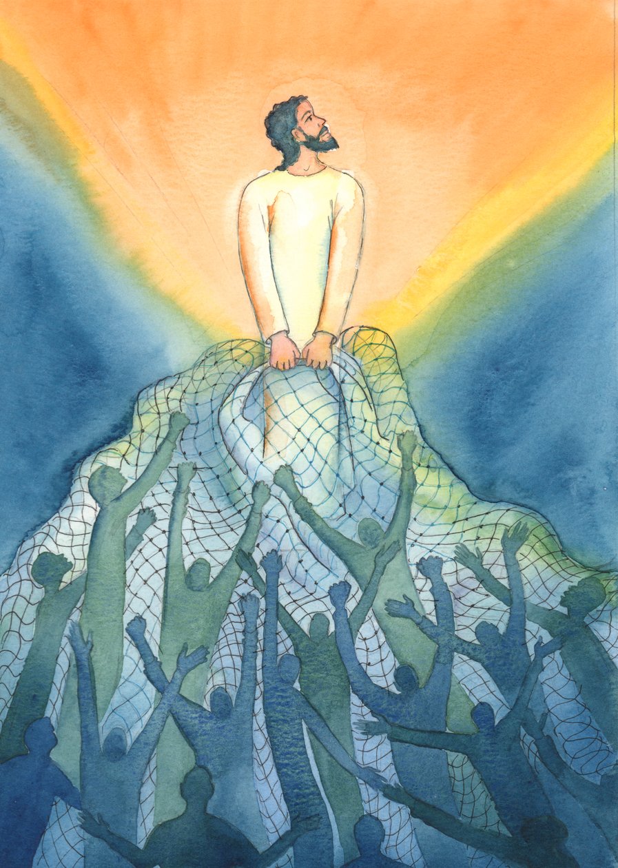 Messussa Jeesus vetää kalastajan tavoin valtakuntaansa ne, jotka rakastavat Häntä, 2001 (paperilla) tekijältä Elizabeth Wang