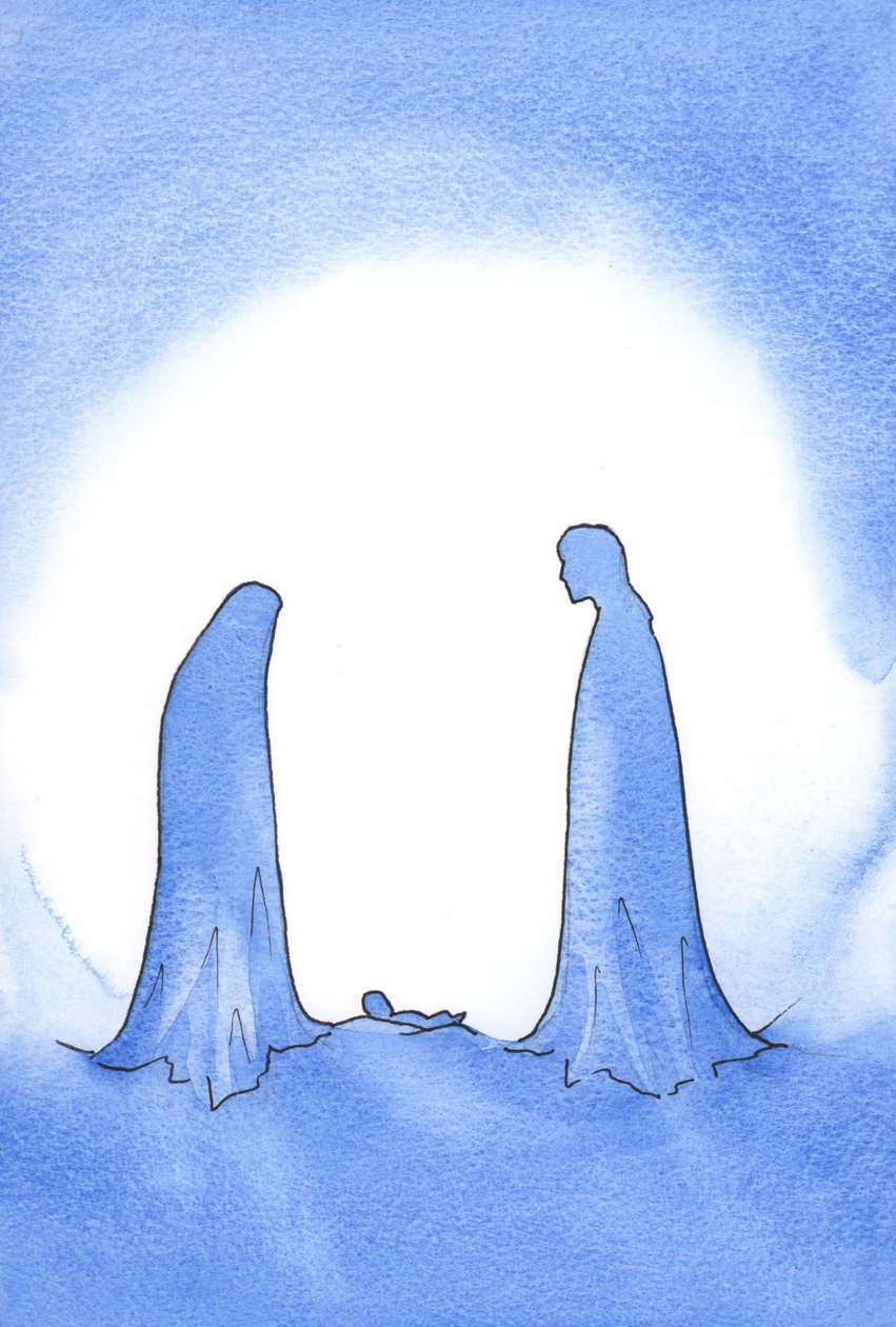 Ihmeellisen vauvan (jonka äiti seisoi Hänen edessään vielä neitseellisessä pyhyydessä) nähdessään Pyhä Joosef palkittiin voimakkaasti uskostaan., 2001 (paperilla) tekijältä Elizabeth Wang