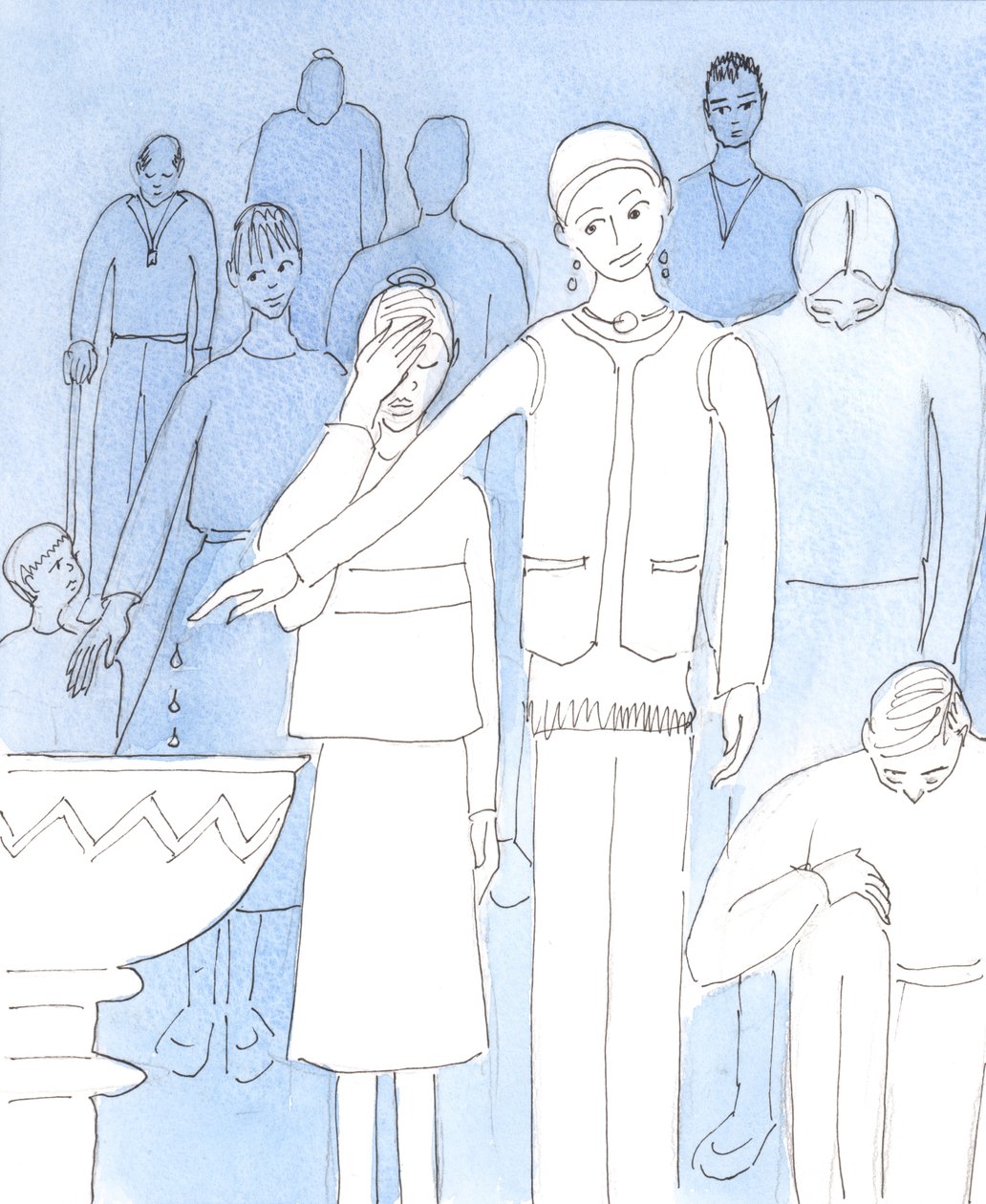 Kristus pyytää meitä suorittamaan perusteellisen uudelleenarvioinnin nykyisistä asenteistamme ja toimistamme, jotka liittyvät kunnioitukseen Häntä kohtaan, 2004 (w/c paperilla) tekijältä Elizabeth Wang