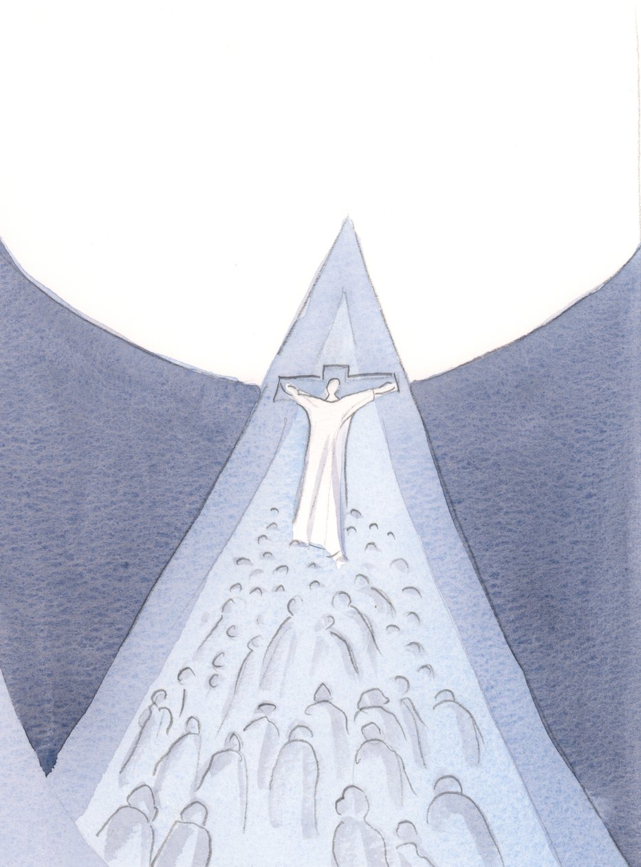 Kristus kärsi kärsimyksensä, kuolemansa, ylösnousemuksensa ja taivaaseenastumisensa kautta tien taivaaseen - tien, jolla voimme seurata., 2000 (w/c paperilla) tekijältä Elizabeth Wang