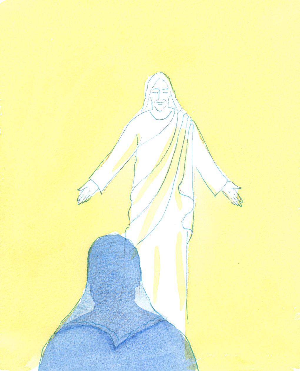 Kristus katsoi minua valtavalla rakkaudella ja hellyydellä, kun ilmaisin katumukseni ja rakkauteni, 2003 (paperilla) tekijältä Elizabeth Wang
