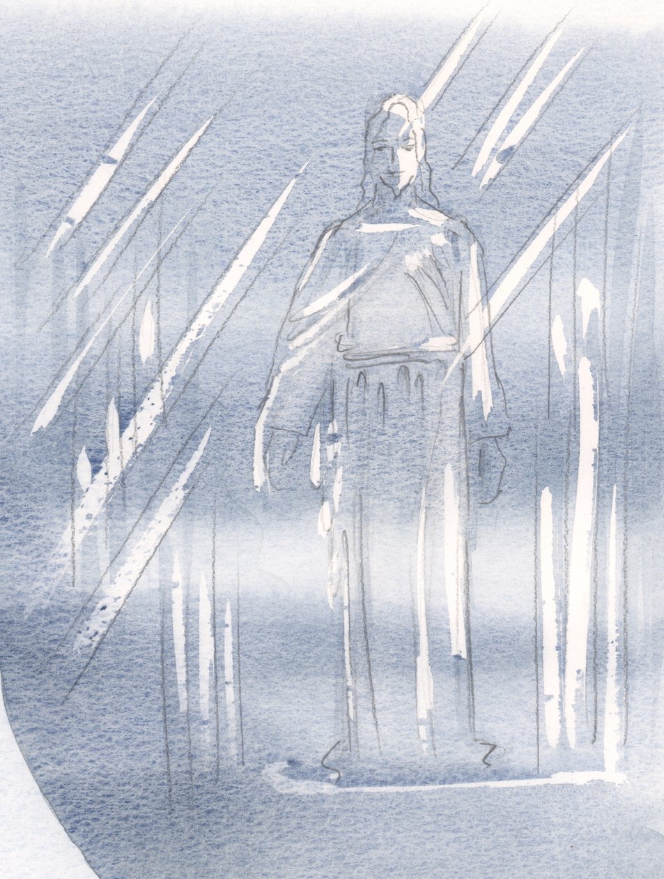 Kristus on piilotettu kahden verhon taakse, 2000 (paperilla w/c) tekijältä Elizabeth Wang