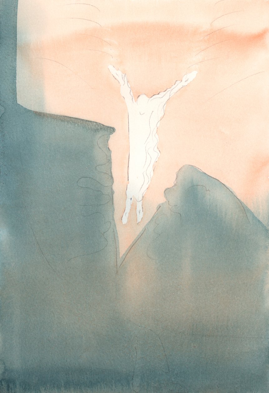 Kristus hyppää rakkaudellisesti sydämiemme kauhistuttavaan pimeään syvyyteen., 2001 (paperilla) tekijältä Elizabeth Wang