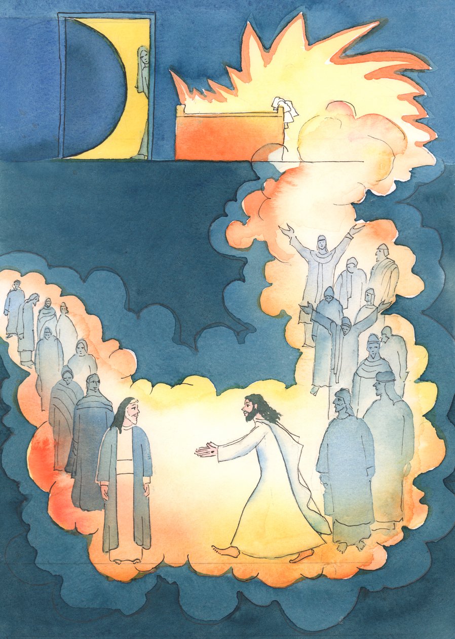 Kristus ryntäsi katsomaan Abrahamia alamaailmassa, 2004 (paperilla) tekijältä Elizabeth Wang